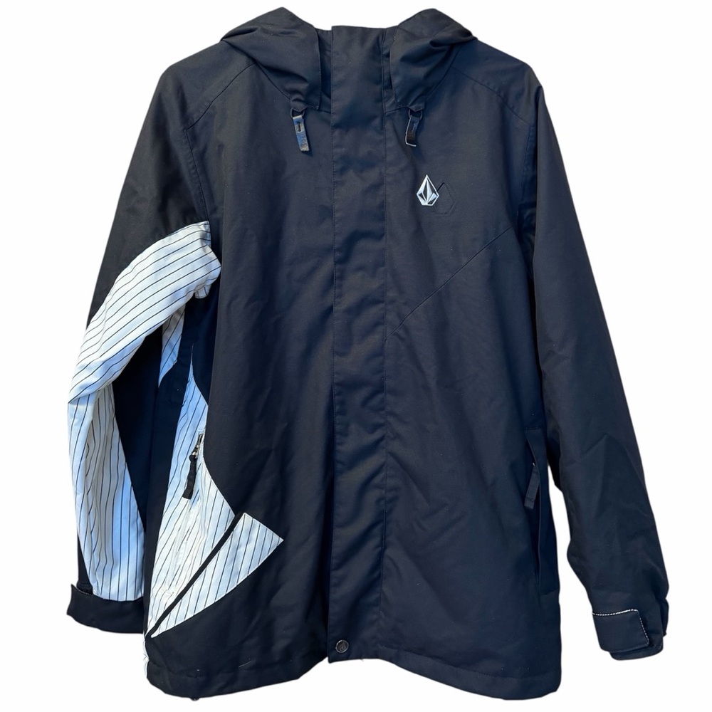 Volcom Stonezip Jacket Youth Sz XL Black/White Hooded Snow Skate